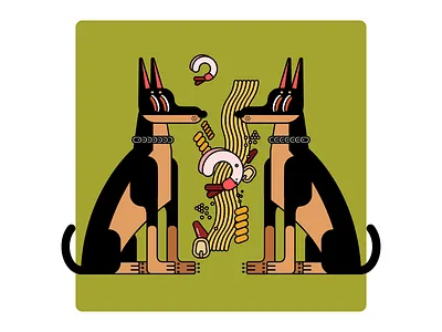 aglio e olio 2d animal character design dog food illustration vector