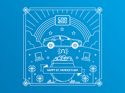 car2go St. Patrick's Day car car2go cars clover coins illustration line art lines pot of gold rainbow ribbon st. patricks day