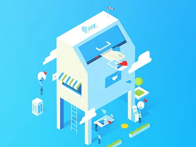 Mailbox blue card illustration isometric letter money transfer vector