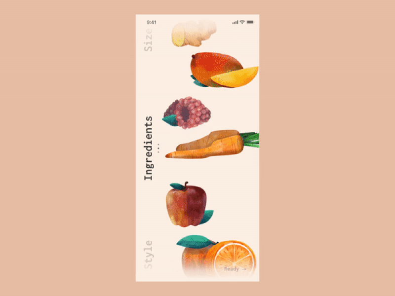 Daily UI Challenge #43 Food/Drink Menu animation dailyui drink food fruit fruits illustration ingredients juice menu order selection