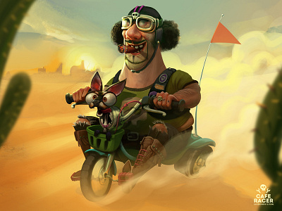 Cafe Racer bike biker character crazy dog illustrator moto photoshop racer wacom