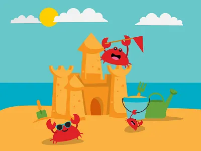 Crabby Beach Holiday beach bucket cartoon characters crab cute icon icon design illustration ocean sand sandcastle