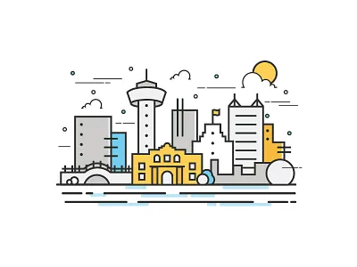 San Antonio Doodle 2d abstract branding city cityscape cute design downtown icon illustration lines minimal minimalism river walk san antonio simple texas the alamo vector