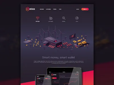Helios Website Concept 3d crypto currency gradient helios illustration isometric money sun website