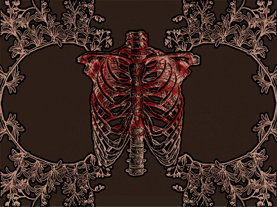 Floral Chest anatomy chest collage floral ornaments retro ribs vector vintage wallpaper