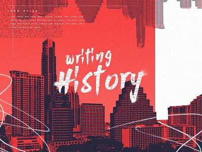 Writing History brush stroke gradient ink pen red skyline typography