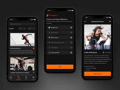 Fit Daily - Fitness Tracker App / UI Design / Mobile App figma fitness graphic design mobiledesign tracker ui