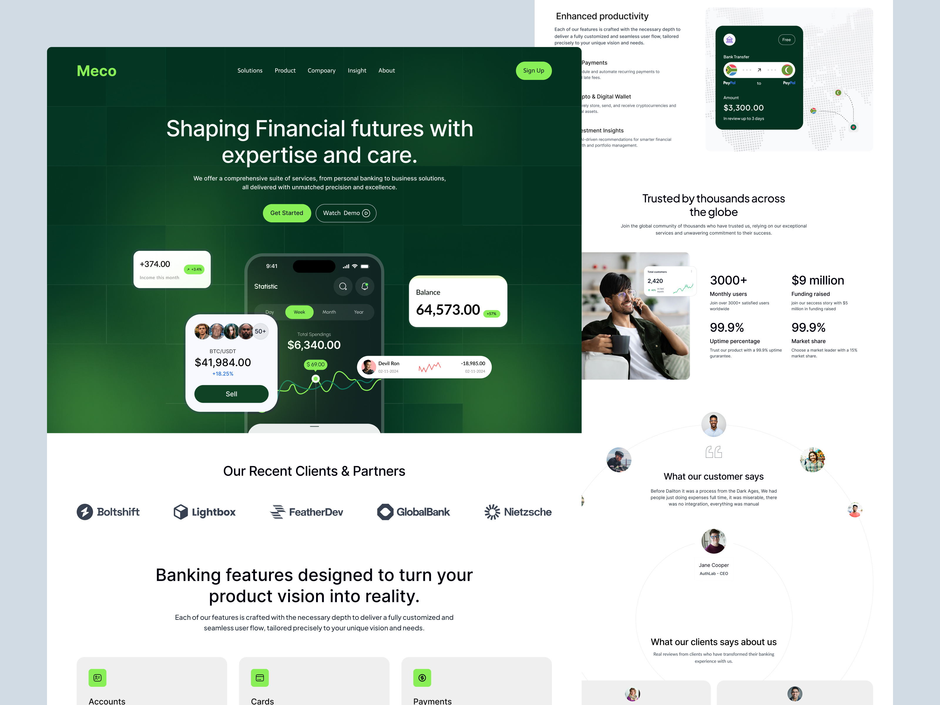 Meco - Finance Management Website bank banking website cryptocurrency e wallet finance finance management finance management design finance management website finance website finance website design landing page minimalist oripio saas service sujon wallet wallet website web design