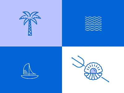 Nautical Icons boat branding icon line art minimal nautical ocean palm tree pearl sea tropical waves