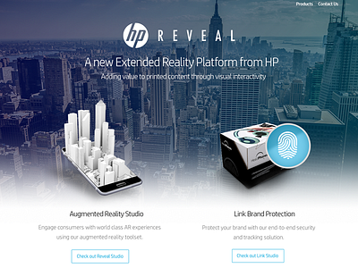 HP Reveal homepage landing page ui user interface design