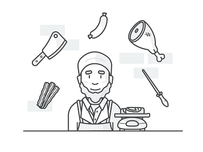 Butchers Work apron bacon butcher cleaver meat sausage sharpener steak weighing scales