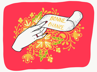 Bonne Chance bonne chance floral good luck hand lettering hohloma illustration khokhloma