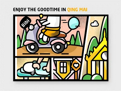 travel in Thailand holiday illustration massage mbe motorcycle temple travel
