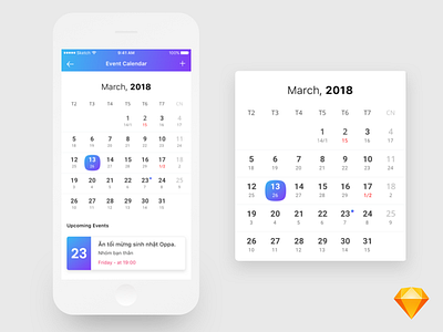 Free Sketch: Lunar Calendar clean event free freebies gradient ios lunar minimal sketch ui ux