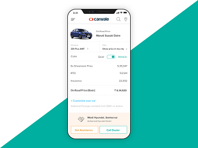 Price Breakup app carwale mobilesite new design optional price oxygen price breakup ui design ux design