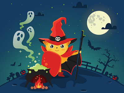 JotForm's mascot Podo is celebrating Halloween... bat cemetery costume ghost halloween magic night pumpkin