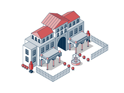 Museum building flat icon illustration isometric line minimal museum palace vector