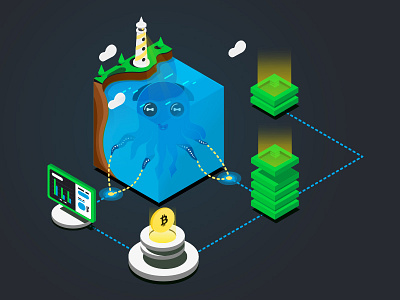 Illustration for Kraken redesign conception. animal bitcoin blockchain cryptocurrency ico illustration information isometric octopus ui