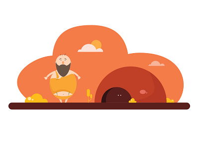 Cave Man cartoon cave character colors funny illustration man minimal sky vector