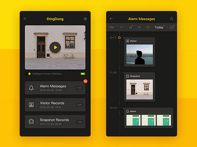SthUI#11 alarm black doorbell messages snapshot timeline visitor yellow
