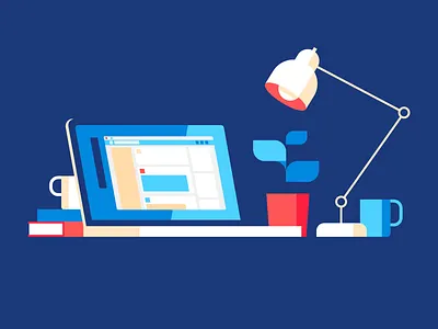 Desktop coffee desk desktop illustration isometric lamp laptop macbook work