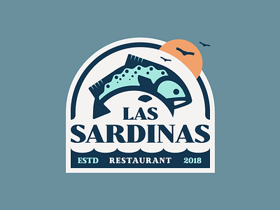 Las Sardinas 🐟 badge fish identity illustration logo restaurant retro symbol texture typography