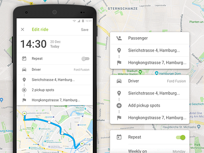 Edit Ride android carpool edit mobile app design rides route stops time ui user experience user interface wunder