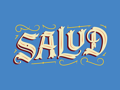 Salud beer cheers custom flourish handmade lettering salud wine