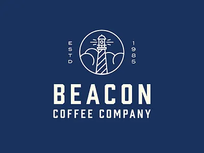 Beacon Coffee Company badge branding coffee color design flat icon illustration lighthouse logo typography vector