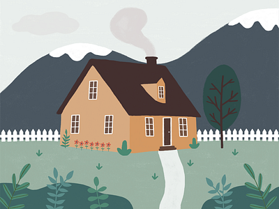 Cabin Fever cabin hills home house illustration mountains