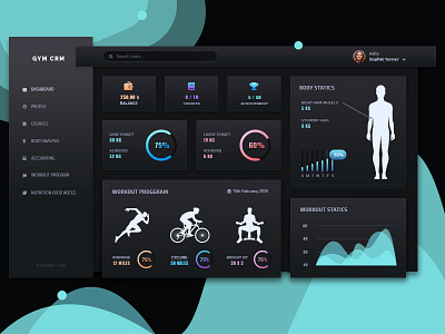 GYM CRM crm dark dashboard fitness gym health health tracker ui user experience user interface ux web app