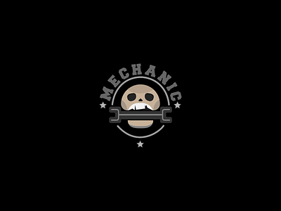 Themechanic bikers logo design mechanic metal riders skull wrench