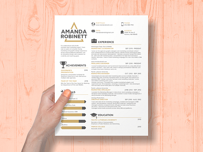 Professional Resume Design curriculum vitae cv education gold icons letter logo print print design resume