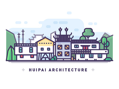 Huipai architecture illustrationstrokegraphical