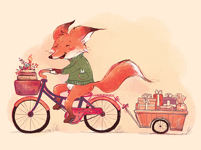 Fox Birthday birthday bycicle cake fox orange presents yellow