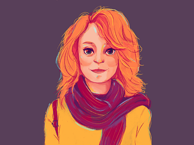 Foxy fox girl hair illustration lovely pretty purple scarf smile yellow