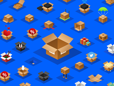 A lot of boxes blue box boxes empty free icons isometric kit pack package set unboxing