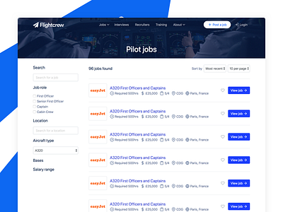 Flightcrew job listing page (WIP) coming soon design flightcrew homepage list search ui ux web design website