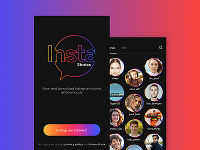 InstaStories app design ios design best app design black app design dark ui grid grid design instagram instastories instastories app mobile app stories app ui design