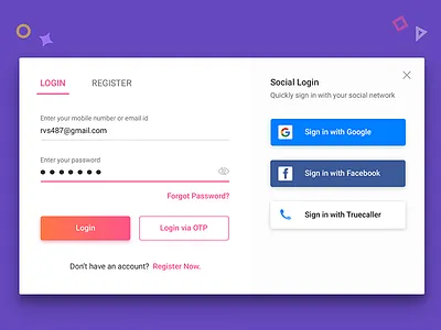 On-Boarding/Sign in Screen login otp register registraion sign in sign up social login ui