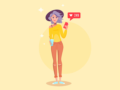 Insta girl character colors girl like phone