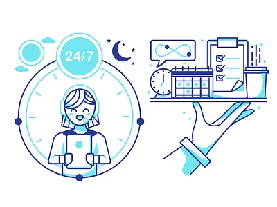 Online Assistant art assistant blue illustration line manager neon outline serve stroke vector virtual