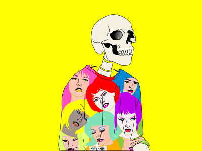 The Wait colors faces girls rainbow skull waiting woman yellow