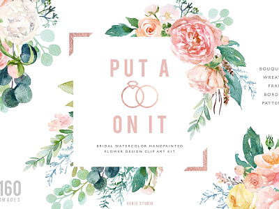 Put A Ring On It - Design Set clipart design set floral art floral clipart floral graphics flower clipart flower wreaths watercolor clipart watercolor florals watercolor flowers watercolor frames wedding graphics