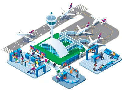 Airport systems airport illustration isometric vector wacom