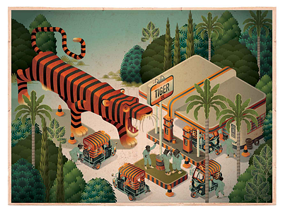 Tiger, tiger. isometric taxi tiger trees tuttut vectorillustration