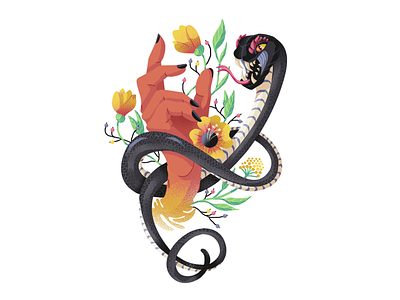 Snakebite art design flowers hand illustration painting snake