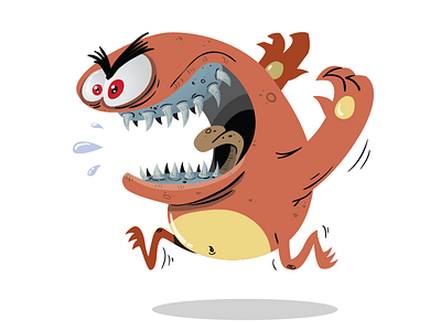 Brown monster character design clean fangs halloween monster no outline run scary teeth vector