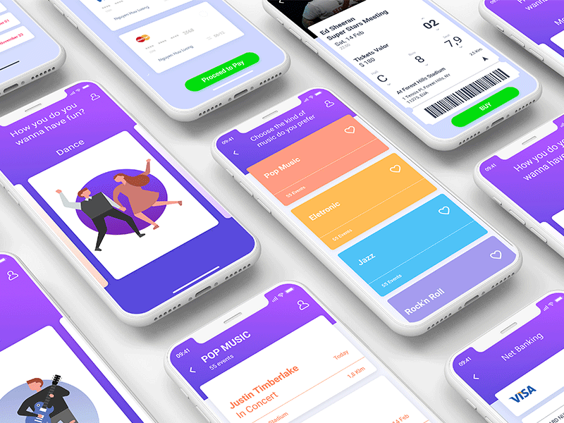 How do you wanna have fun? app cards event flat fun tickets ui