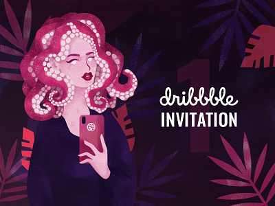 Dribbble Invite dribbble girl illustration invite invites octopus